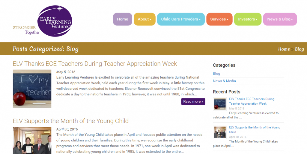Early Learning Ventures Wordpress Redesign